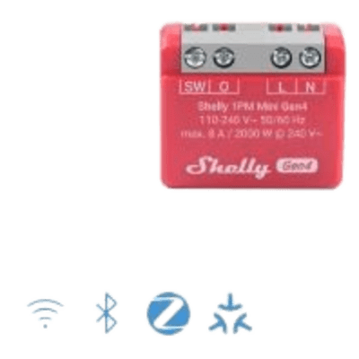 Mini Interruptor inteligente Wi-Fi 2.4 / medición de consumo, /1 canal 8A 110-240 / compatible con asistentes de voz (SHELLY1PMMINIGEN4)