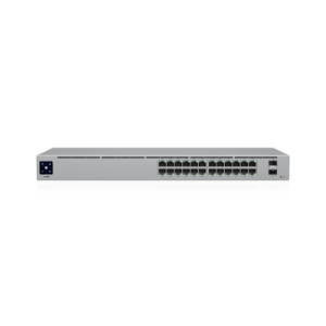 Switch UniFi Capa 2 / 24 Puertos Gigabit / 16 Puertos PoE+ 802.3af/at / 95W Total / 2 Puertos SFP 1G / Pantalla LCM / Sin Ventilador (USW-24-POE)