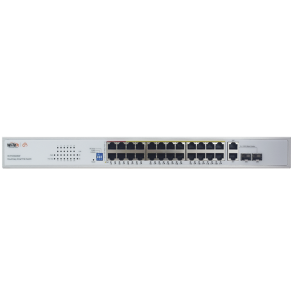 Switch PoE (802.3af/at/bt) / No administrable de largo alcance / Hasta 250m / Con 24 x 10/100Mbps + 2 x SFP Gigabit Combo / 250 W