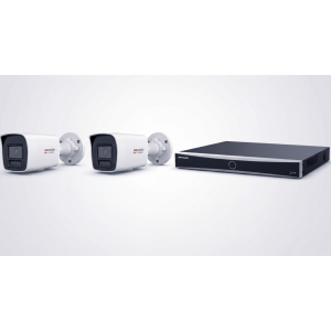 [ KIT ACUSEEK 2 CAM + 1 NVR ] / NVR 12 Megapixel / 8 Canales IP / 8 Puertos PoE / Cámara 4 MP / Tipo Bullet / Luz Dual 30 mts IR + 30 mts Luz blanca / Microfono Integrado / Exterior IP67 / WDR