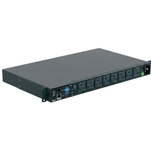 PDU Monitoreable (MI) para Distribución de Energía, Enchufe de Entrada NEMA 5-15P, Con 8 Salidas 5-20R, Horizontal 19in, 120 Vca, 20 Amp, 1UR